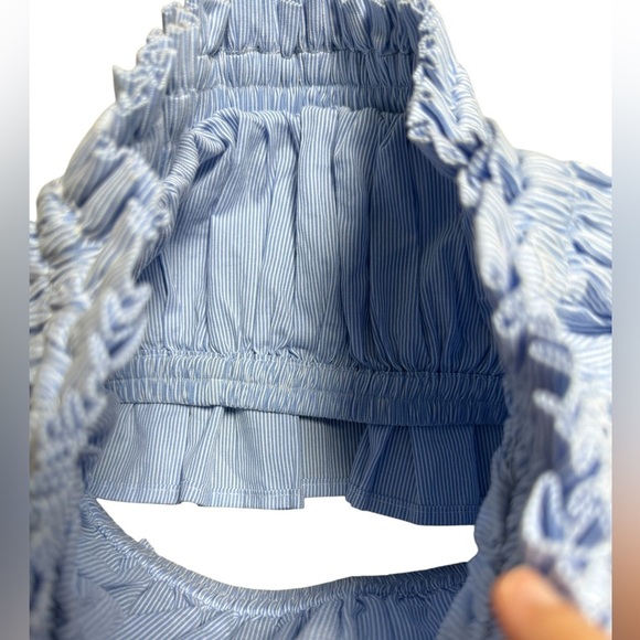 Storia Blue Striped Ruffle Bandeau Crop Top Size S - Picture 6 of 6